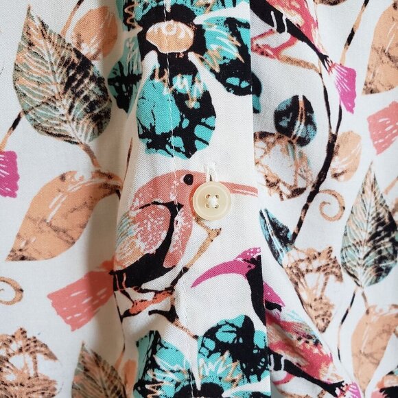 Talbots Floral Bird Button Front Tunic Top Roll Tab Sleeves Multi Size Womens 2X - Picture 5 of 11